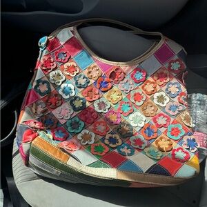 Leather Colorful Floral/Patchwork Women's Tote Shoulder Bag